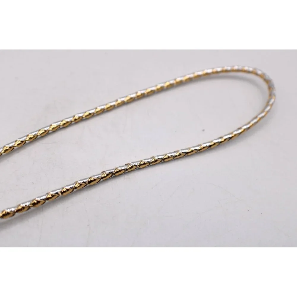 Black Jewel Acrylic Bolo Tie Silver & Gold Braided Cord Oval Faceted Western Vtg